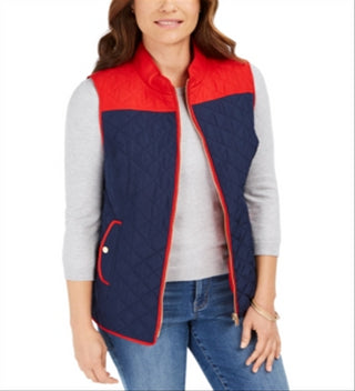 Charter Club Women's Colorblocked Quilted Vest Blue Size X-Small