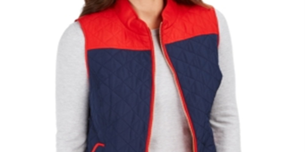 Charter Club Women's Colorblocked Quilted Vest Blue Size X-Small