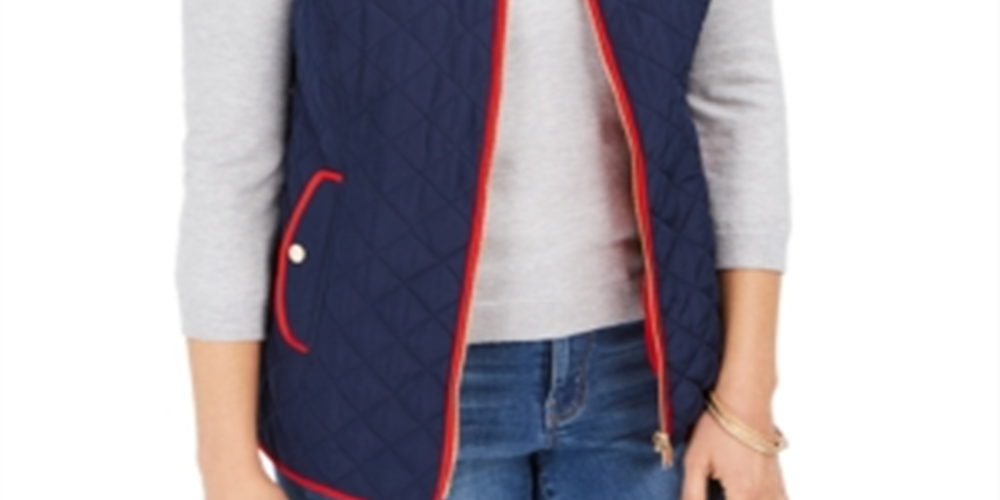 Charter Club Women's Colorblocked Quilted Vest Blue Size X-Small