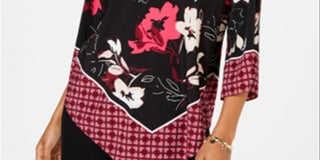 Alfani Women's V Hem Top Patched Border Black Size Petite L