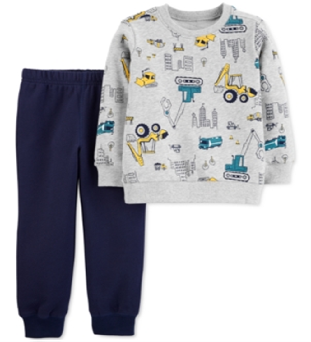 Carter's Infant Boy's Construction Fleece Sweatshirt and Joggers Set 2 Piece Set Grey  Size 3 Months