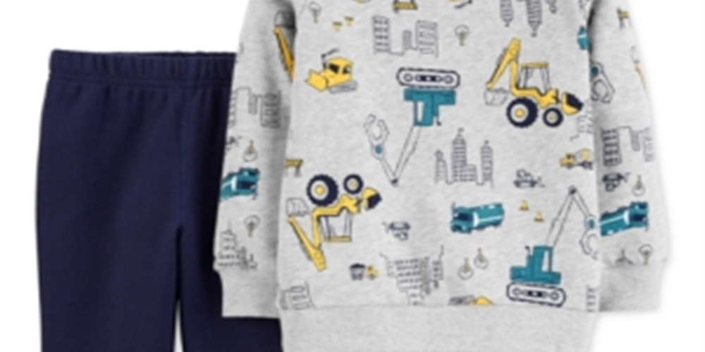 Carter's Infant Boy's Construction Fleece Sweatshirt and Joggers Set 2 Piece Set Grey  Size 3 Months