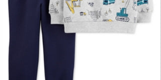 Carter's Infant Boy's Construction Fleece Sweatshirt and Joggers Set 2 Piece Set Grey  Size 3 Months