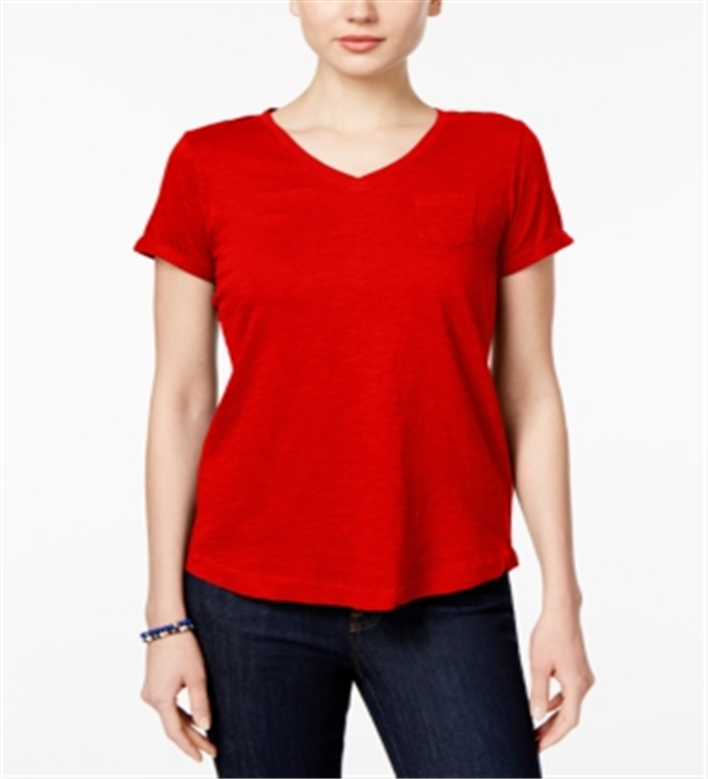 Style & Co Women's V Neck Pocket T-Shirt  Grey  Size Petite S