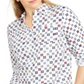 Charter Club Women's Printed Roll Tab Sleeve Linen Blend Top White Size Small