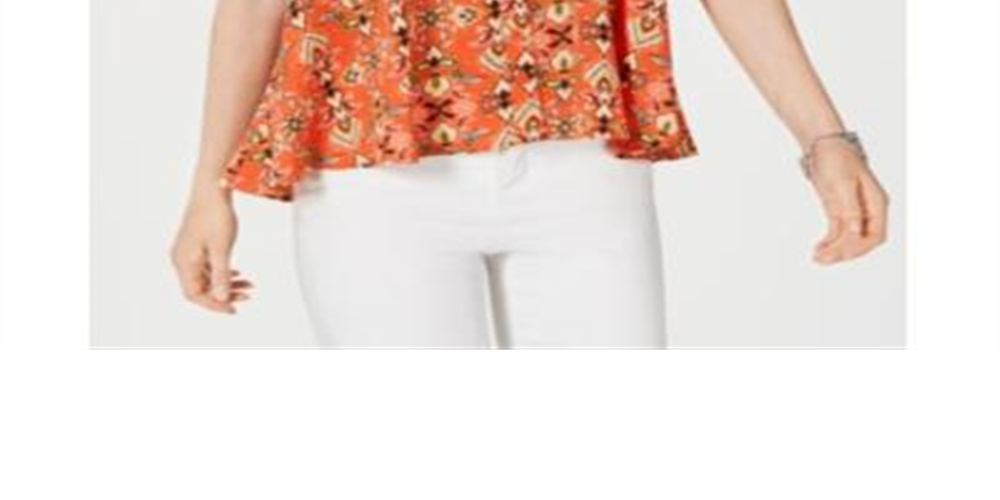 Style & Co Women's Printed Sleeveless High Low Swing Top Orange Size X -Small