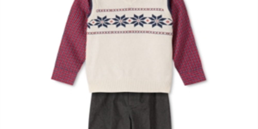 TFW Toddler Boy's 3 Pc Snowflake Vest Check Shirt & Pants Set Sweater White Size 4T