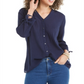 Charter Club Women's Gauzy Tie Sleeve Blouse  Blue Size X-Small