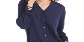 Charter Club Women's Gauzy Tie Sleeve Blouse  Blue Size X-Small