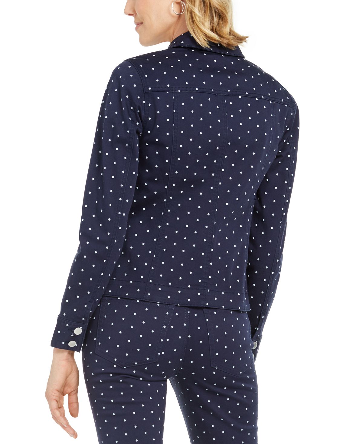 Charter Club Polka-Dot Denim Jacket Blue Size M