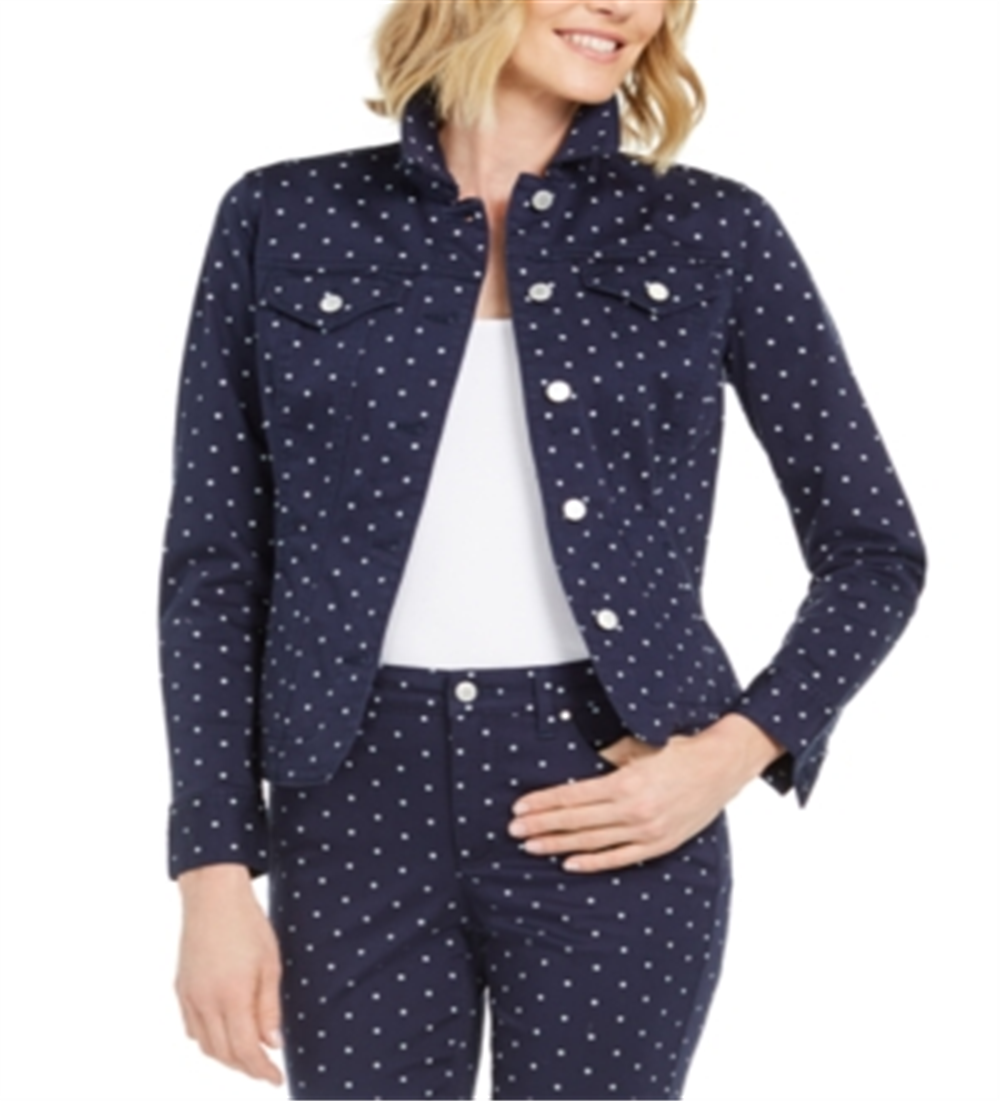 Charter Club Polka-Dot Denim Jacket Blue Size M