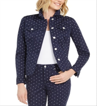 Charter Club Polka-Dot Denim Jacket Blue Size M