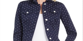 Charter Club Polka-Dot Denim Jacket Blue Size M