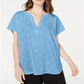 Alfani Women's Blouse Textured Split V Neck Blue Size Medium
