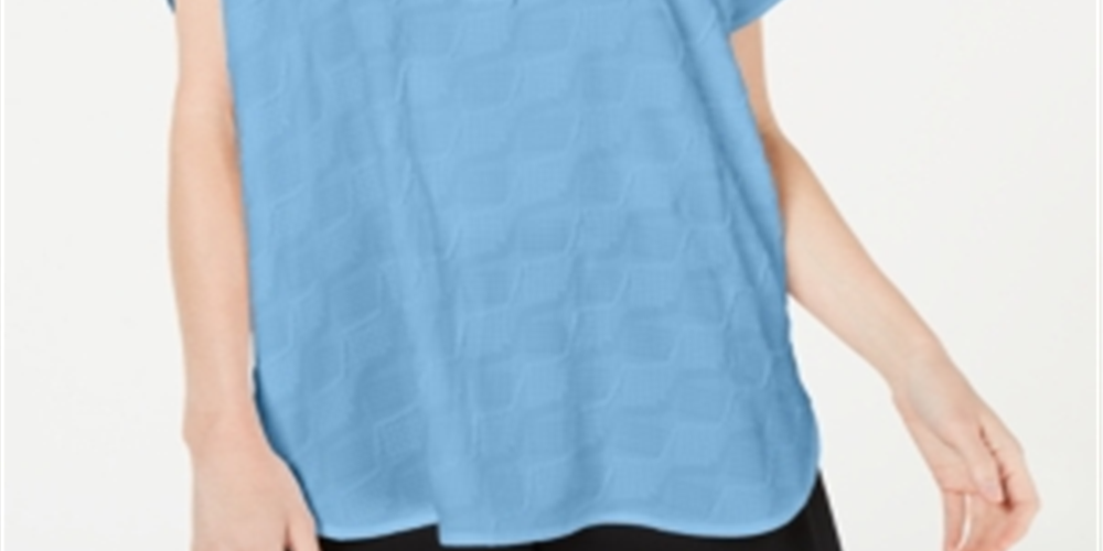 Alfani Women's Blouse Textured Split V Neck Blue Size Medium