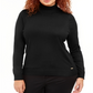 Calvin Klein Women's Solid Long Sleeve Turtleneck Top Black Size 1X
