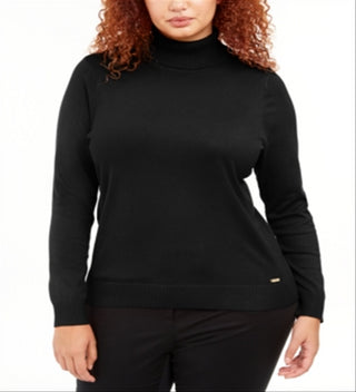 Calvin Klein Women's Solid Long Sleeve Turtleneck Top Black Size 1X