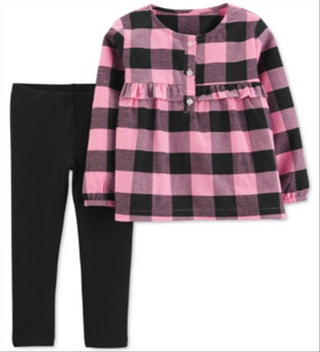 Carter's Baby Girl's 2 Pc Plaid Top & Leggings Set Pink Size 6 Months