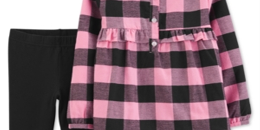 Carter's Baby Girl's 2 Pc Plaid Top & Leggings Set Pink Size 6 Months