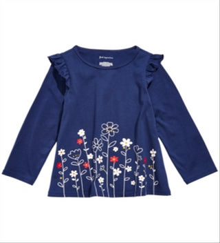 First Impressions Baby Girl's Flower Border Tunic T-Shirt Blue Size 3-6 Months