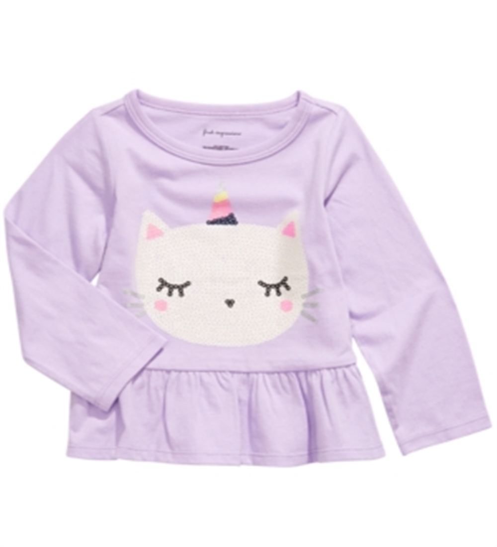 First Impressions Baby Girl's Cotton Caticorn Peplum Hem T-Shirt  Purple Size 24 Months