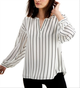 Alfani Women's Striped Henley Top White Size XX-Large