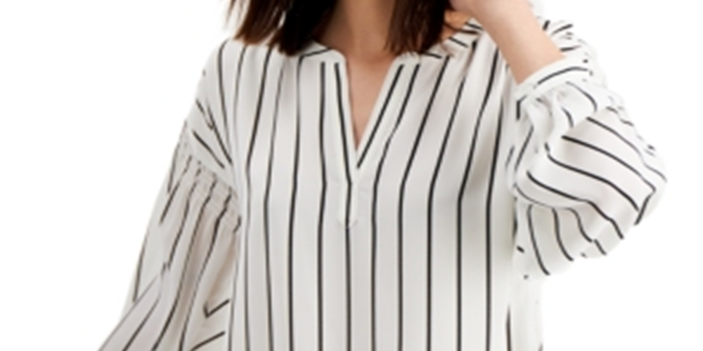 Alfani Women's Striped Henley Top White Size XX-Large