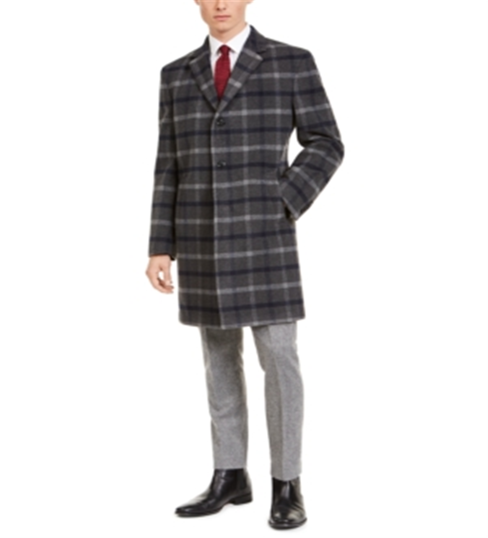 Tommy Hilfiger Men's Addison Wool Blend Modern Fit Top Coat Gray Size 46
