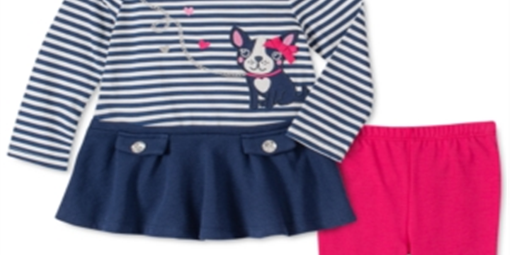 Kids Headquarters Baby Girl's 2 Pc Striped Dog Tunic & Leggings Set Red Size 12 Months