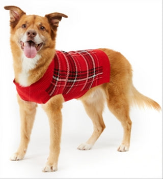 Charter Club Women's Plaid Dog Family Sweater Plaid Red Size Large