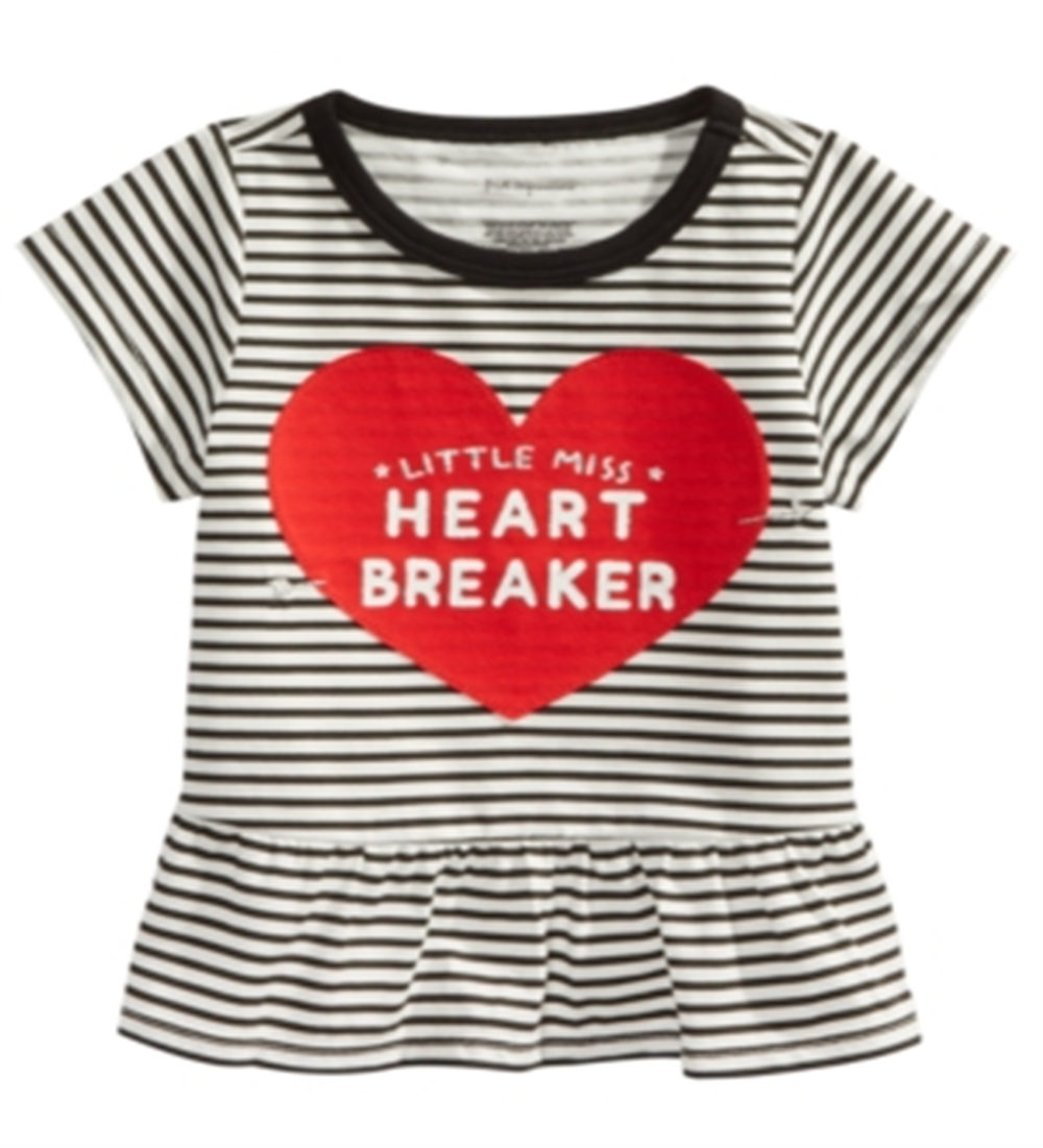 First Impressions Baby Girl's Striped Heartbreaker Print Cotton T-Shirt White Size 24 Months