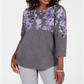 Karen Scott Women's Petite Printed 3/4-Sleeve Sweatshirt Gray Size Petite S/M