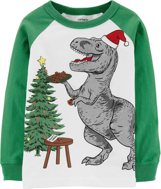 Carter's Toddler Boy's Christmas T-Rex Long Sleeve T-Shirt Green/white Multi Size 3T