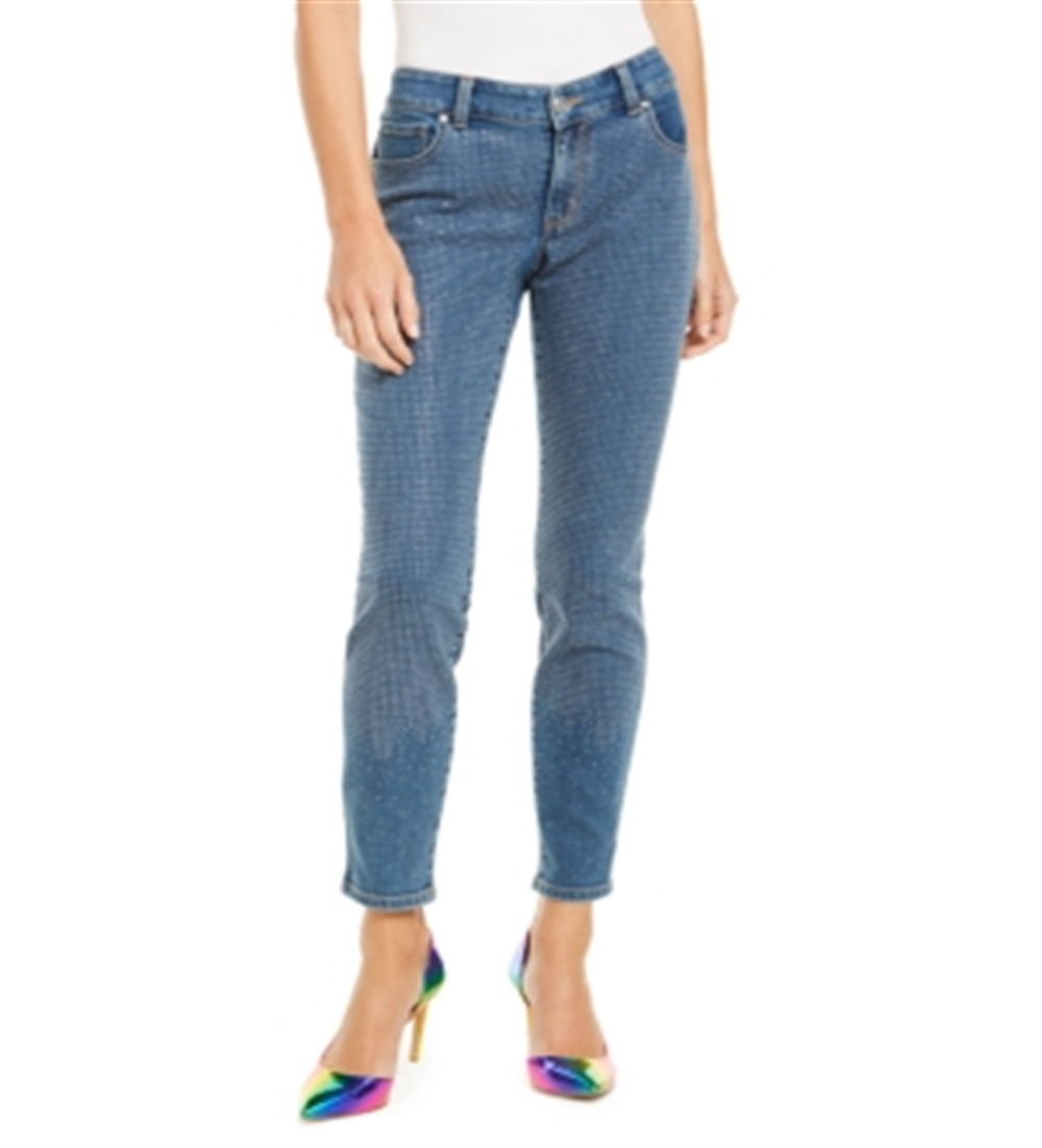 INC International Concepts Women's Embellished-Front Skinny Jeans Blue Size 0 Petite