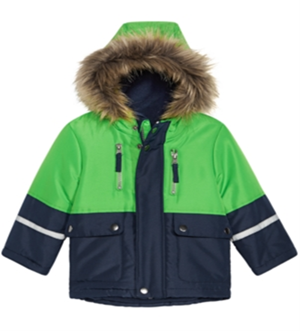 S Rothschild & Co Baby Boy's Hooded Colorblocked with Faux-Fur Trim Jacket Blue Size 18MOS