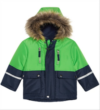 S Rothschild & Co Baby Boy's Hooded Colorblocked with Faux-Fur Trim Jacket Blue Size 18MOS