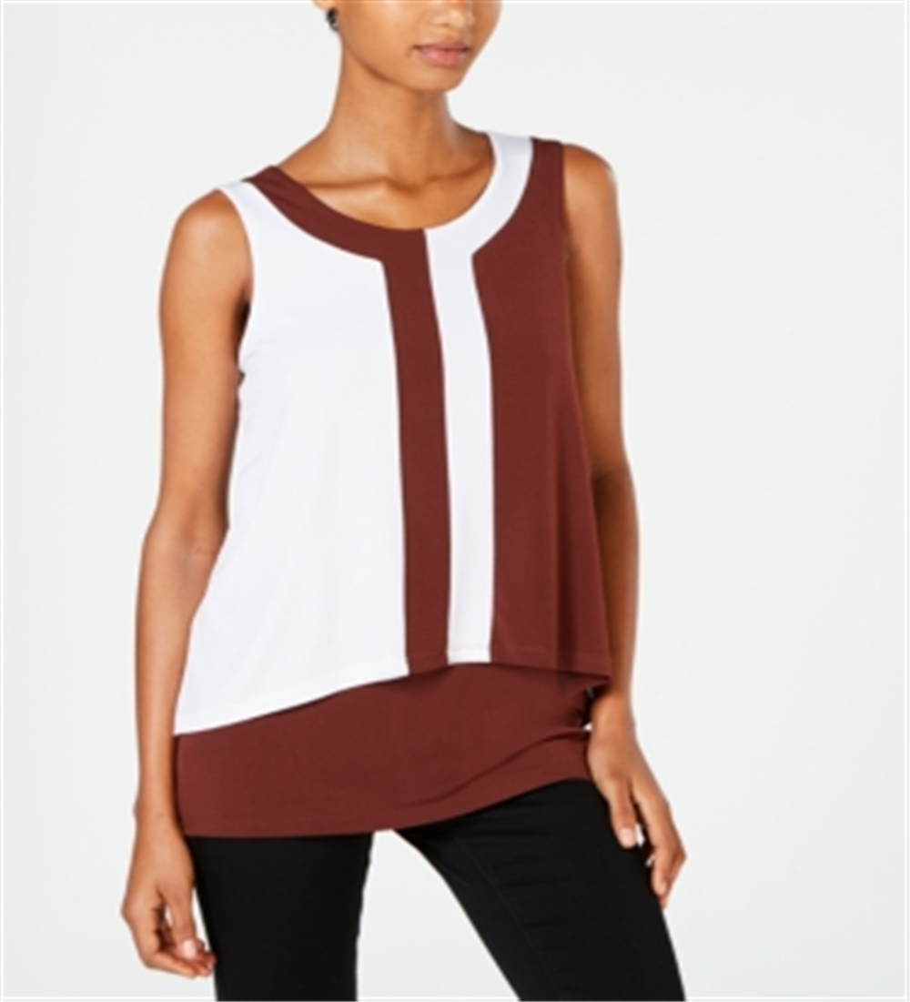 Alfani Women's Colorblocked Sleeveless Top Dark Fudge Size Petite S