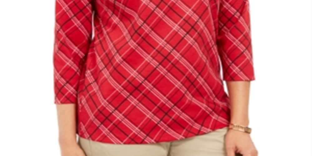 Karen Scott Women's Petite Plaid Top Red Size Petite L