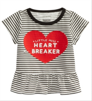 First Impressions Infant Girl's Striped Heartbreaker Print Cotton T-shirt White Size 18MOS