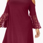 R & M Richards Women's Cold Shoulder Bell Sleeve Jewel Neck Above the Knee Party a-Line Dress Plus Wine Size 16W