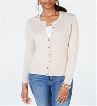 Charter Club Women's Printed Button-Down Cardigan Brown Size X-Large