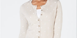 Charter Club Women's Printed Button-Down Cardigan Brown Size X-Large