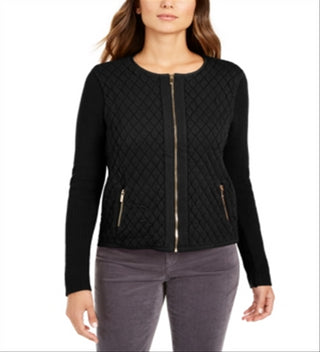Charter Club Women's Quilted Sweater Jacket Black Size X-Large