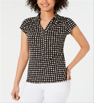 Charter Club Women's Dot-Print Polo Top Black Size Large