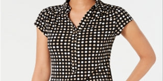 Charter Club Women's Dot-Print Polo Top Black Size Large