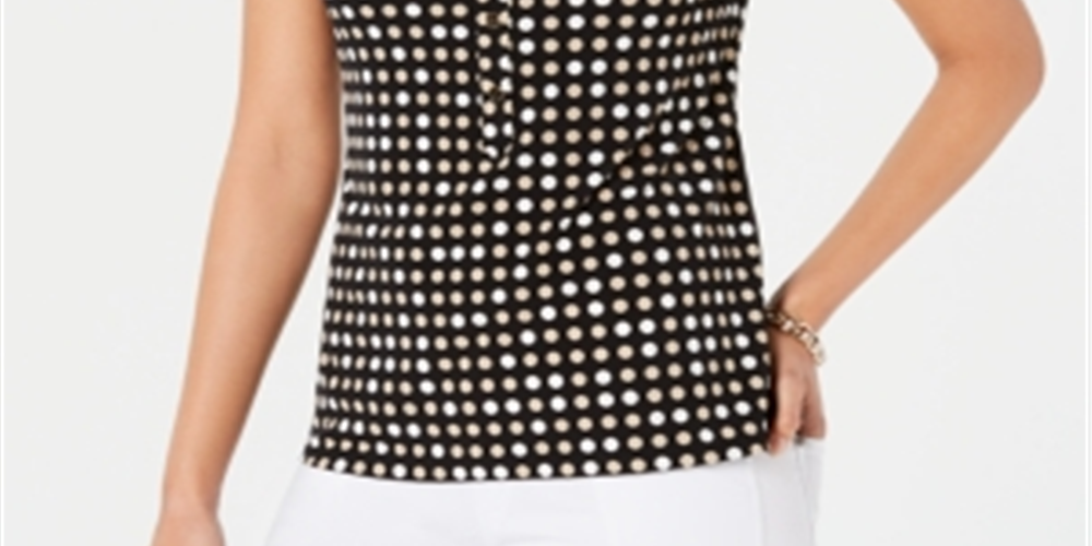 Charter Club Women's Dot-Print Polo Top Black Size Large