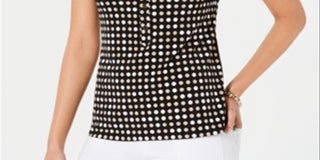 Charter Club Women's Dot-Print Polo Top Black Size Large