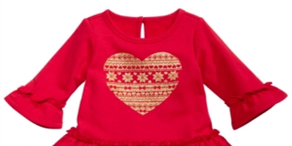 First Impressions Baby Girl's Sparkle Heart Ruffled Terry Dress Red Size 18MOS