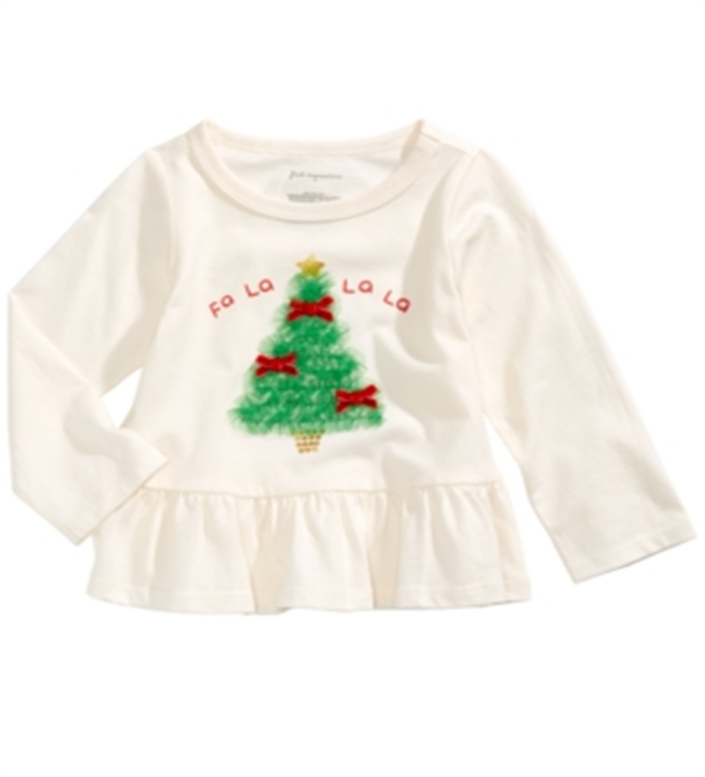 First Impressions Baby Girl's Tulle Tree-Print Peplum T-Shirt White Size 6-9MOS