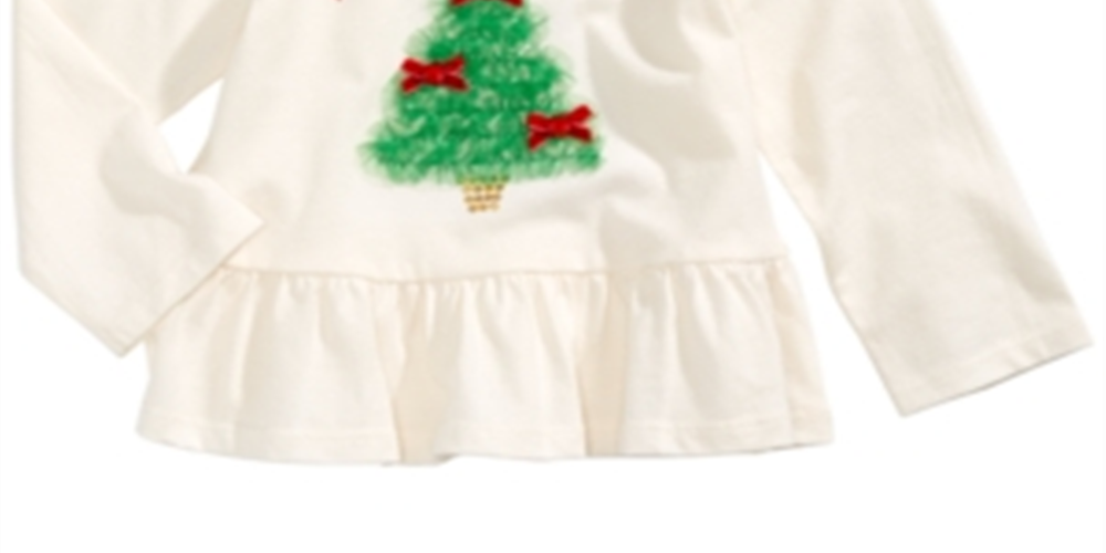 First Impressions Baby Girl's Tulle Tree-Print Peplum T-Shirt White Size 6-9MOS